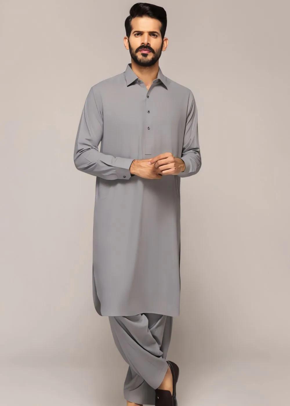 Gul Ahmed Light Grey Cotton Unstitched Fabric Gul Verossa Suit