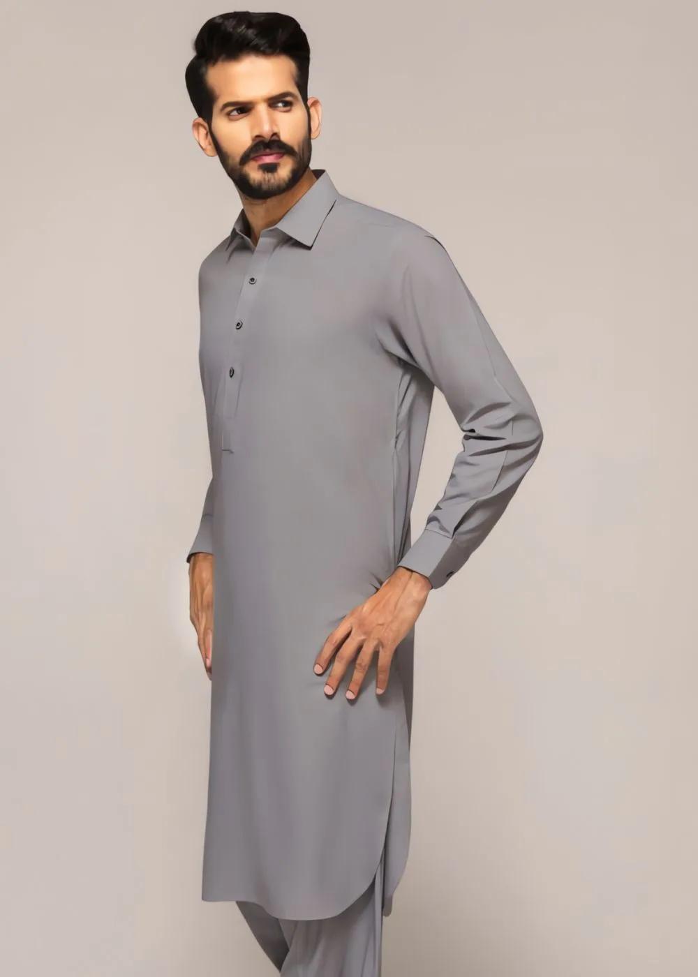 Gul Ahmed Light Grey Cotton Unstitched Fabric Gul Verossa Suit