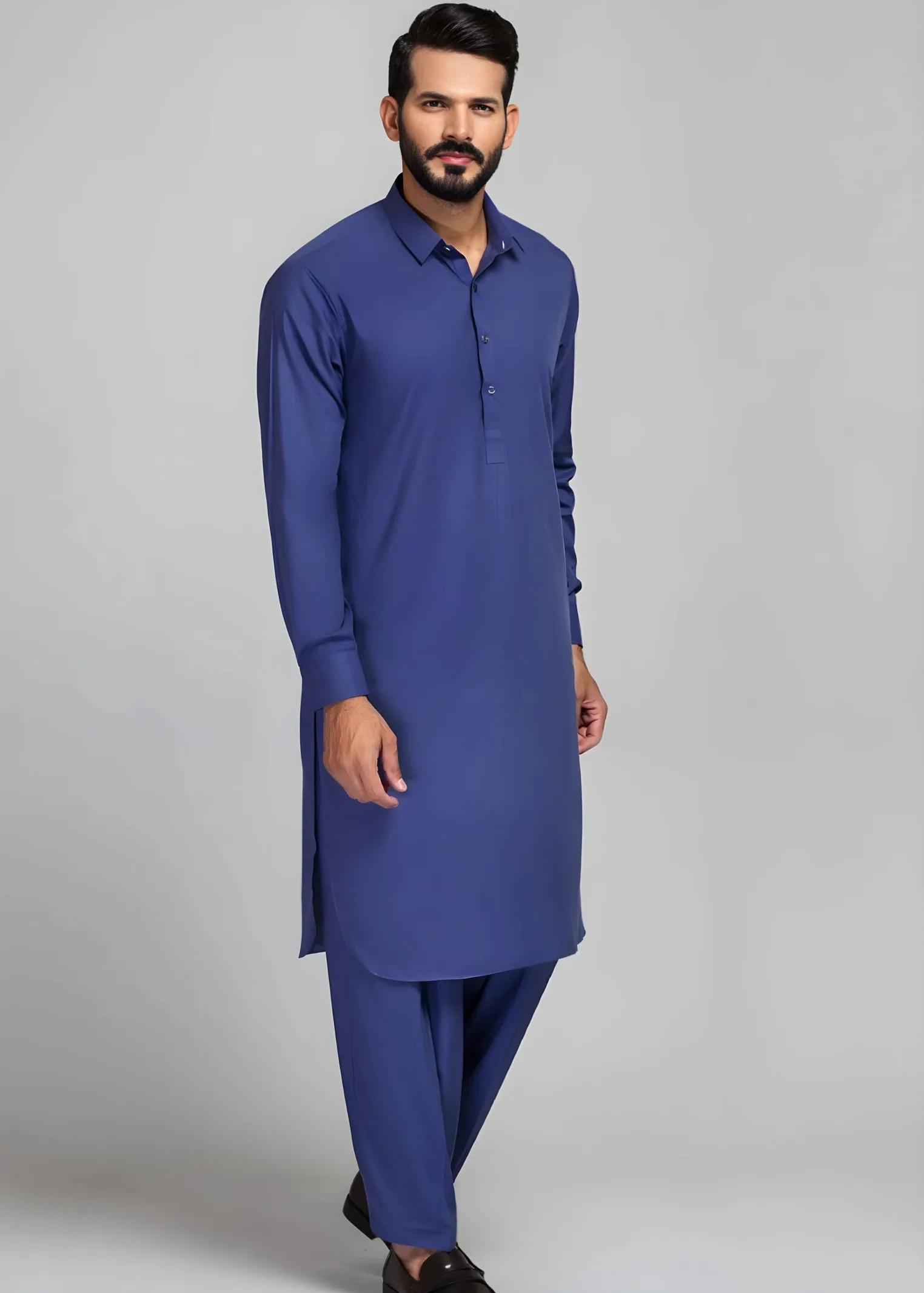 Gul Ahmed Royal Blue Cotton Unstitched Fabric Gul Verossa Suit