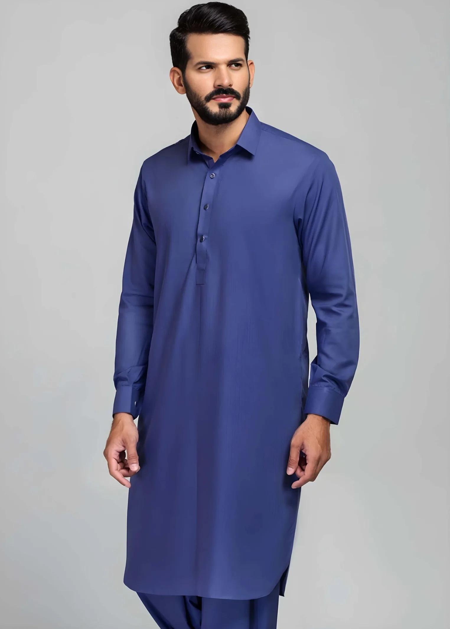 Gul Ahmed Royal Blue Cotton Unstitched Fabric Gul Verossa Suit
