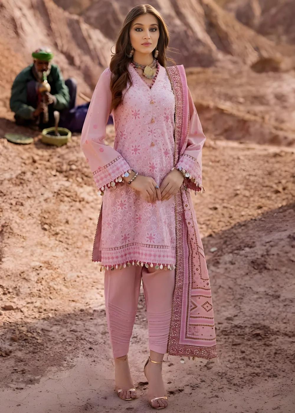 Gul Ahmed Sequins Embroidered Unstitched Lawn Suit for Women – T. Pink (3 Piece, CL-42197)