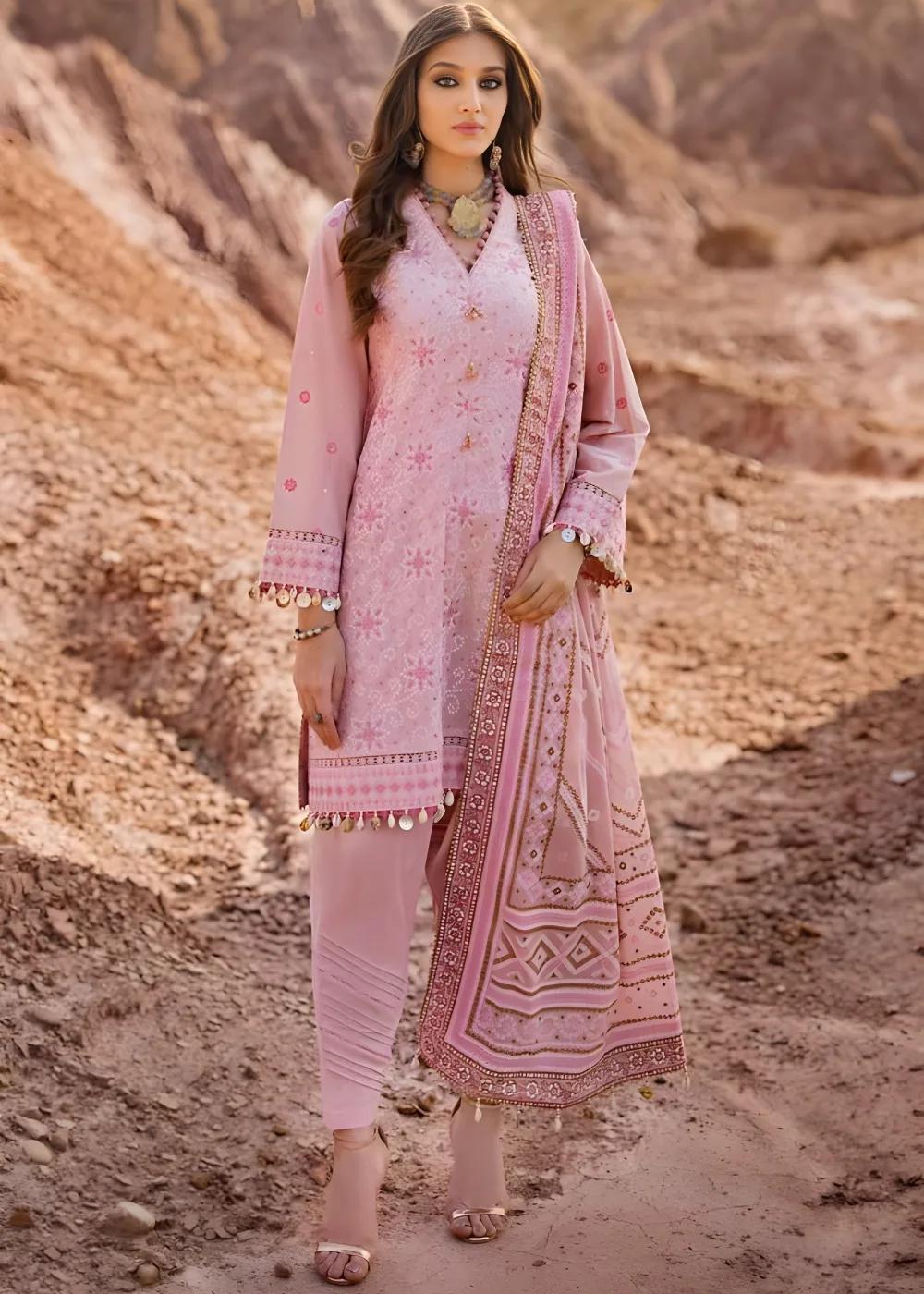 Gul Ahmed Sequins Embroidered Unstitched Lawn Suit for Women – T. Pink (3 Piece, CL-42197)