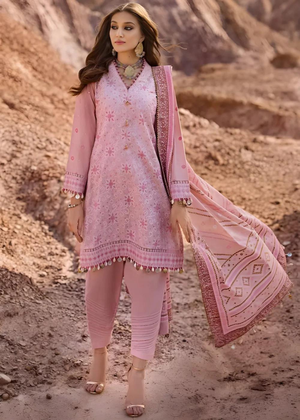 Gul Ahmed Sequins Embroidered Unstitched Lawn Suit for Women – T. Pink (3 Piece, CL-42197)