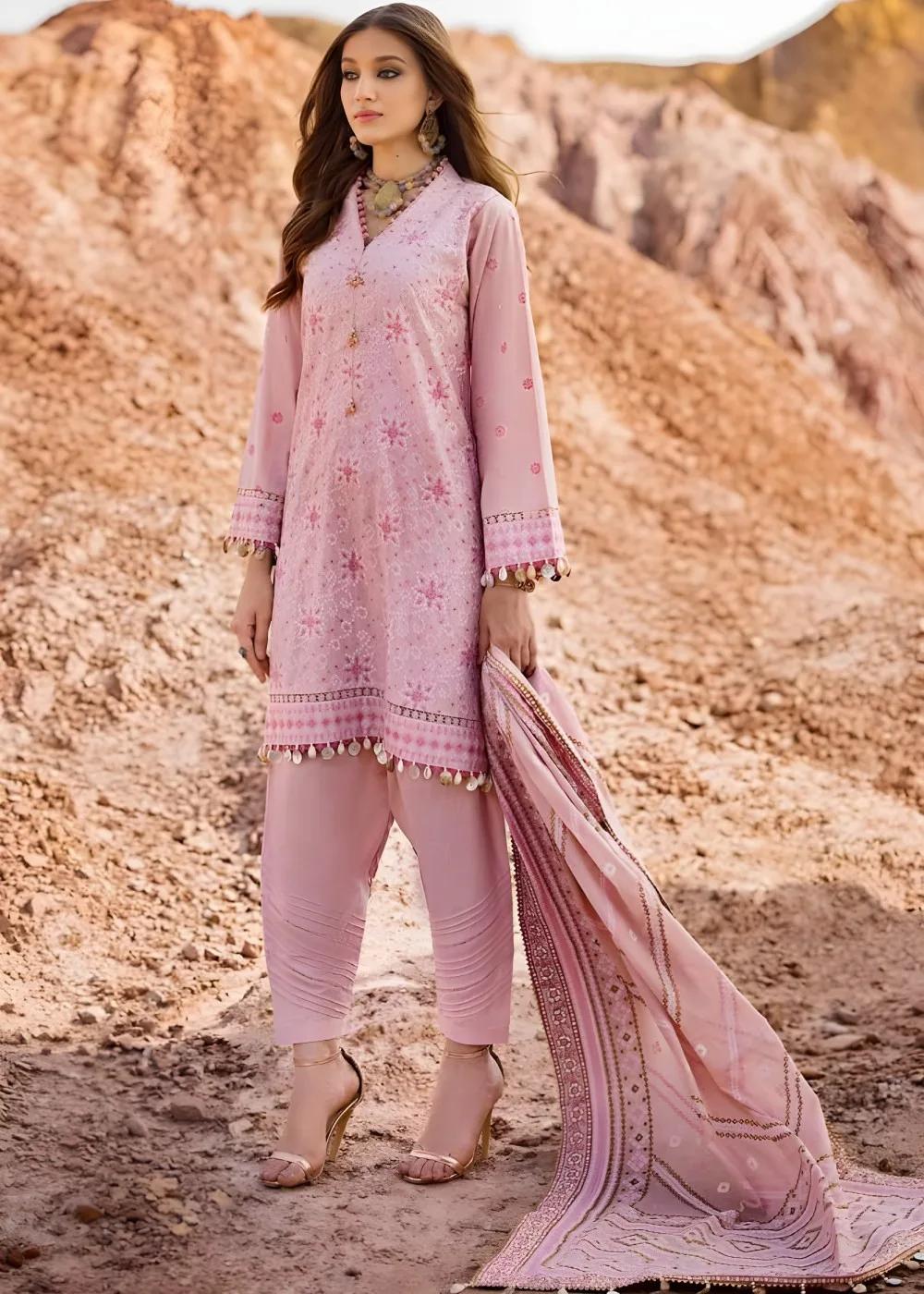 Gul Ahmed Sequins Embroidered Unstitched Lawn Suit for Women – T. Pink (3 Piece, CL-42197)