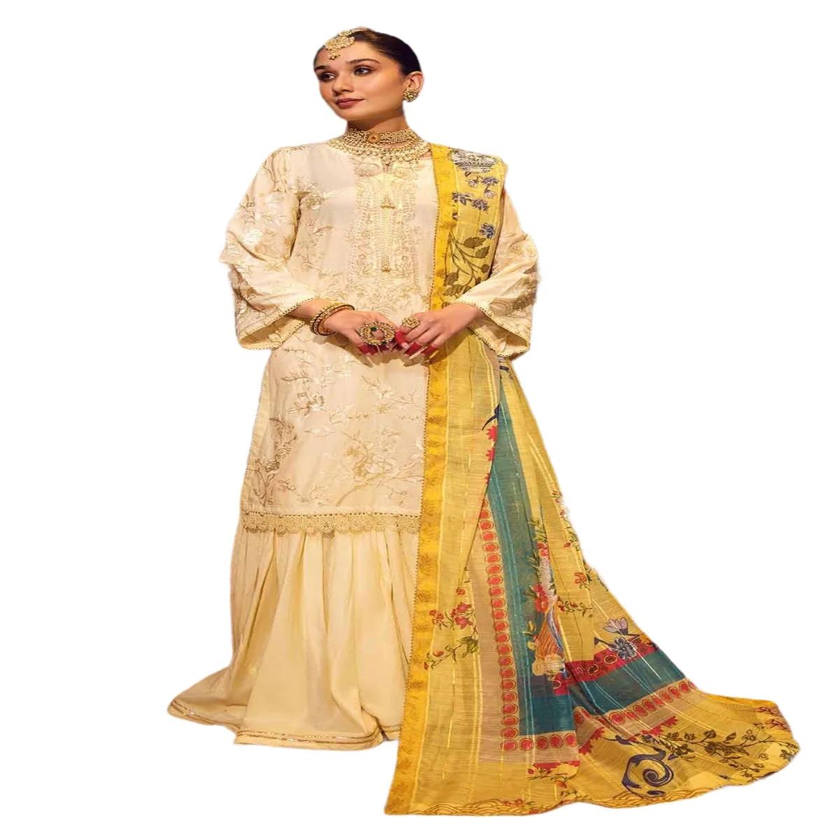 Gul Ahmed Suits for Women Embroidered Lawn 3-Piece Unstitched with Printed Jacquard Dupatta FE-32043