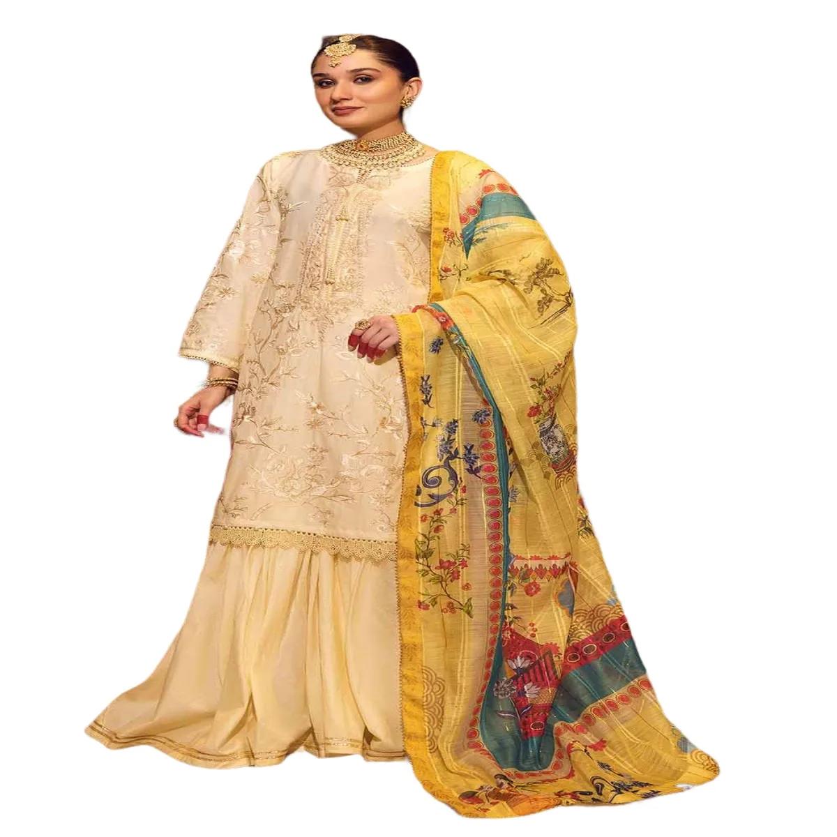 Gul Ahmed Suits for Women Embroidered Lawn 3-Piece Unstitched with Printed Jacquard Dupatta FE-32043