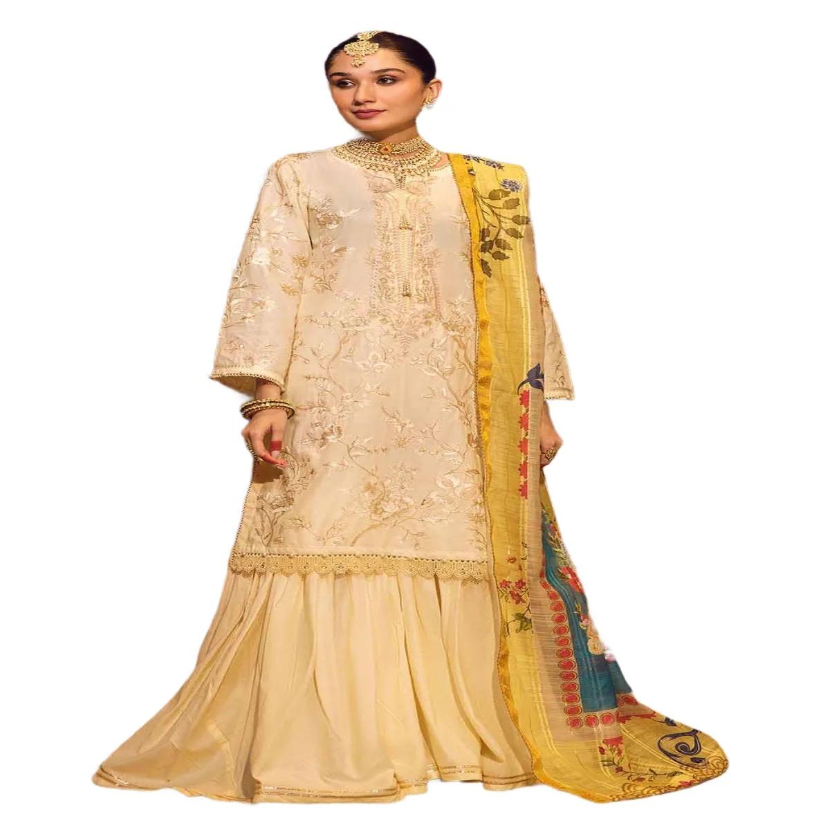 Gul Ahmed Suits for Women Embroidered Lawn 3-Piece Unstitched with Printed Jacquard Dupatta FE-32043