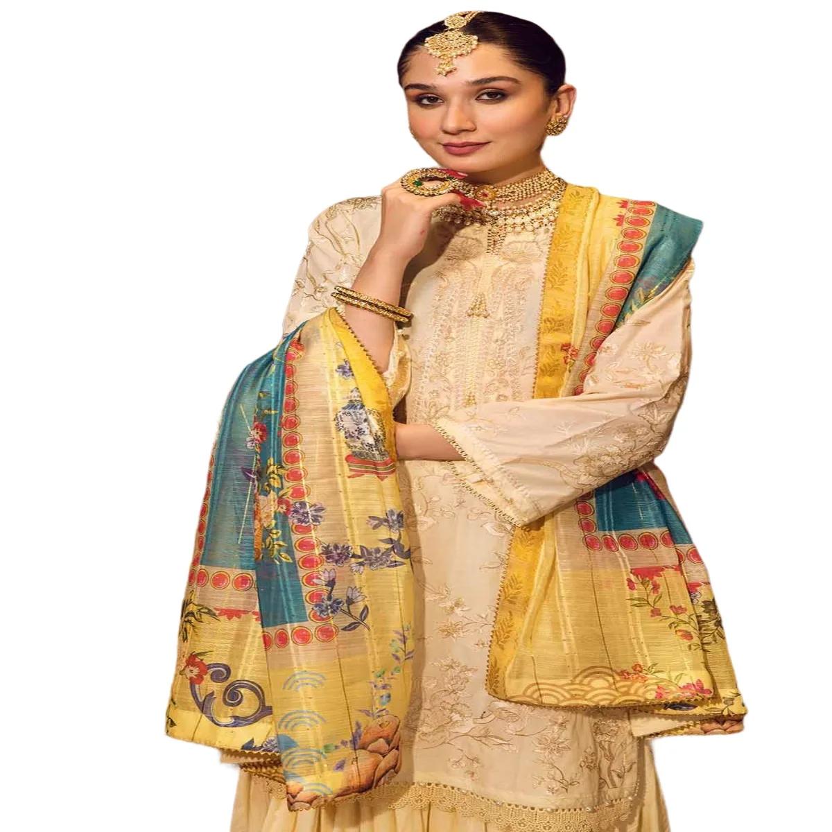Gul Ahmed Suits for Women Embroidered Lawn 3-Piece Unstitched with Printed Jacquard Dupatta FE-32043