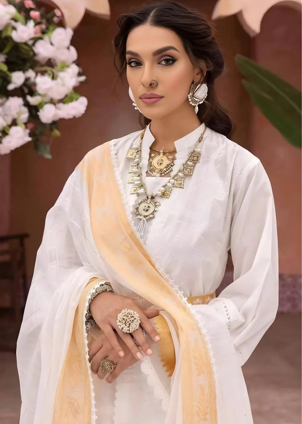 Gul Ahmed Suits for Women Embroidered Lawn 3-Piece Unstitched with Sequins Dupatta FE-32075