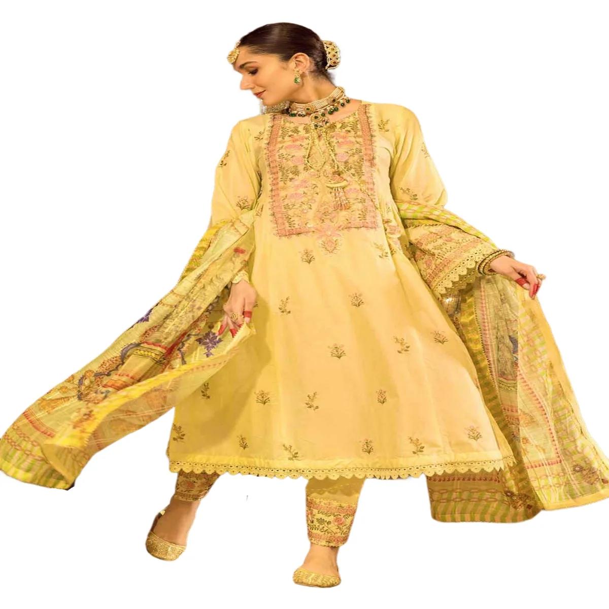 Gul Ahmed Suits for Women Embroidered Lawn Unstitched Suit with Embroidered Organza Dupatta FE-32041