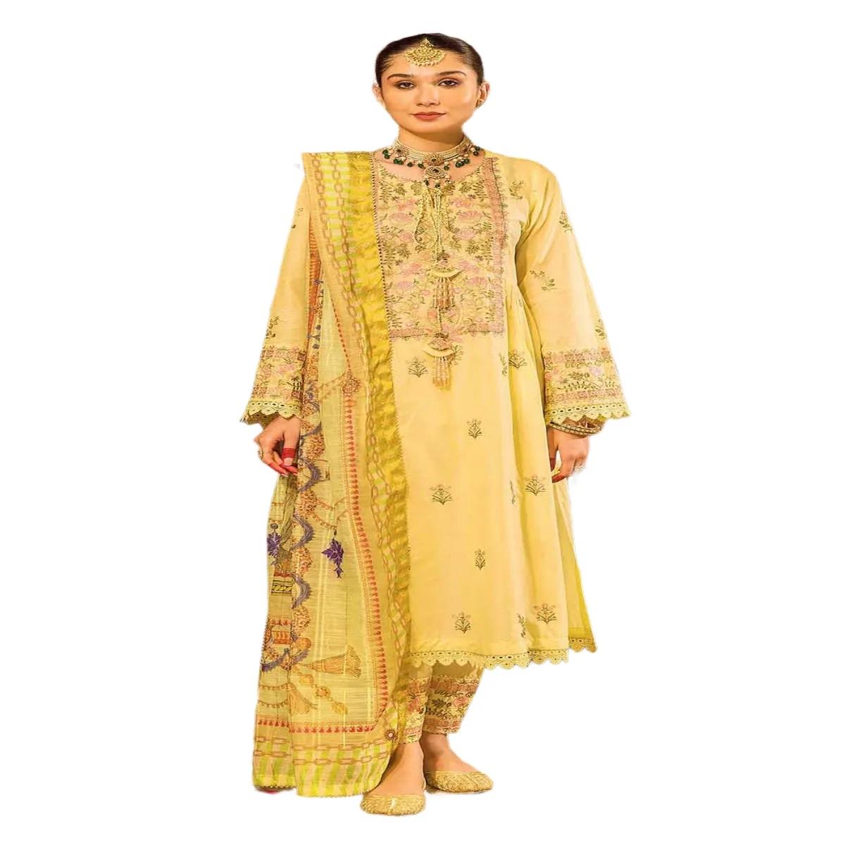 Gul Ahmed Suits for Women Embroidered Lawn Unstitched Suit with Embroidered Organza Dupatta FE-32041