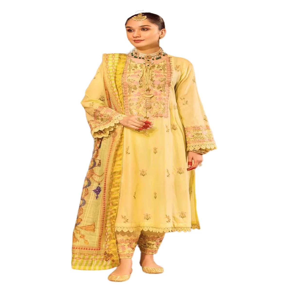 Gul Ahmed Suits for Women Embroidered Lawn Unstitched Suit with Embroidered Organza Dupatta FE-32041