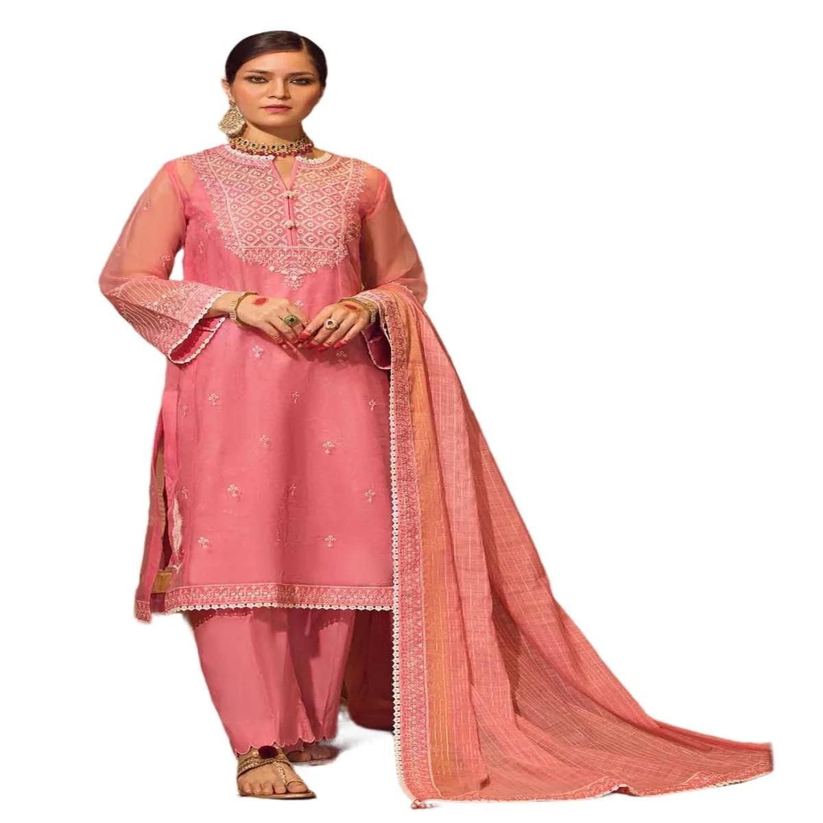 Gul Ahmed Suits for Women Embroidered Organza 3-Piece Unstitched with Embroidered Zari Stripe Dupatta FE-32046