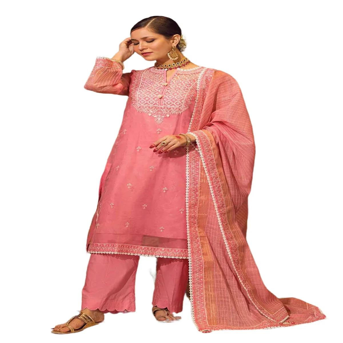 Gul Ahmed Suits for Women Embroidered Organza 3-Piece Unstitched with Embroidered Zari Stripe Dupatta FE-32046
