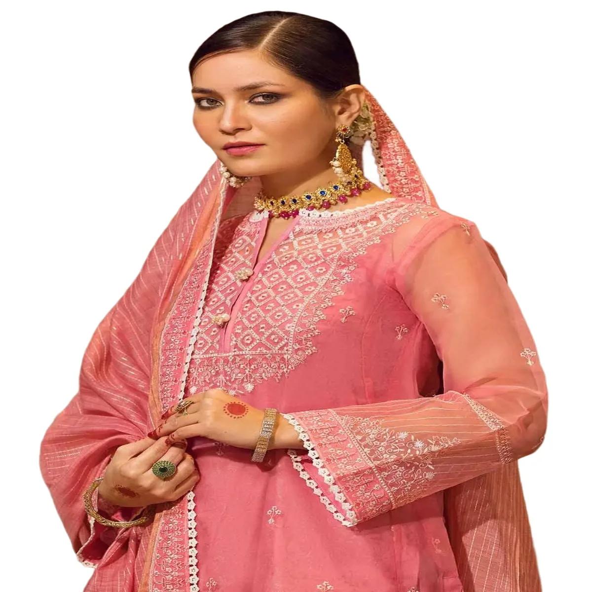 Gul Ahmed Suits for Women Embroidered Organza 3-Piece Unstitched with Embroidered Zari Stripe Dupatta FE-32046