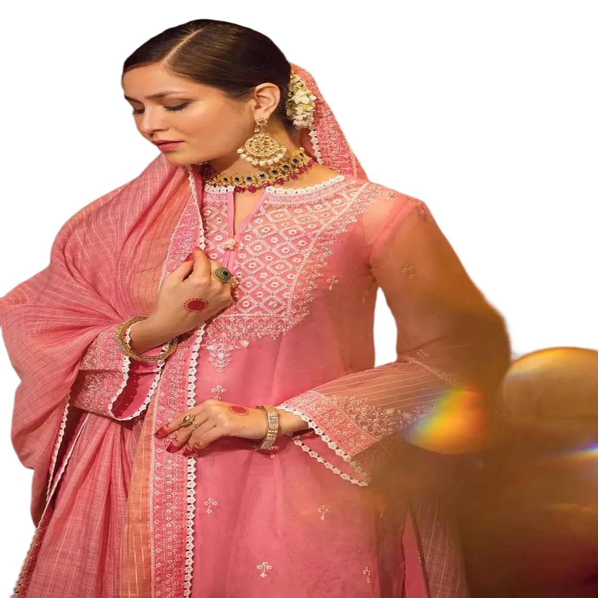 Gul Ahmed Suits for Women Embroidered Organza 3-Piece Unstitched with Embroidered Zari Stripe Dupatta FE-32046