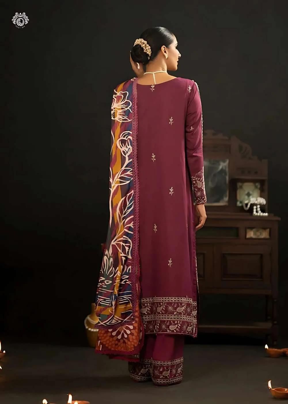 Gulljee 3-Piece Unstitched Luxury Leather Linen Self Jacquard Boring Heavy Embroidered Suit