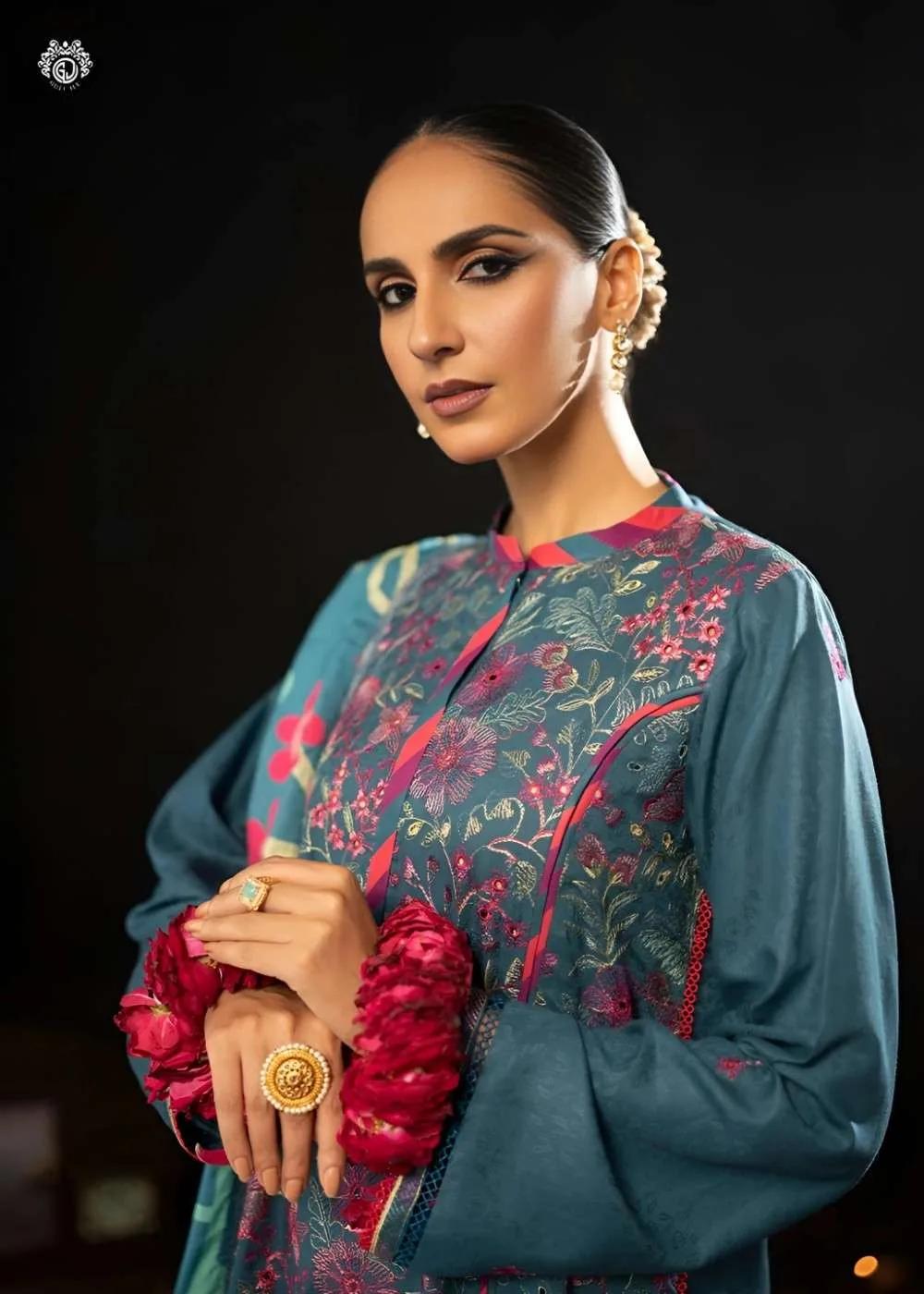Gulljee 3-Piece Unstitched Luxury Leather Linen Self Jacquard Boring Heavy Embroidered Suit
