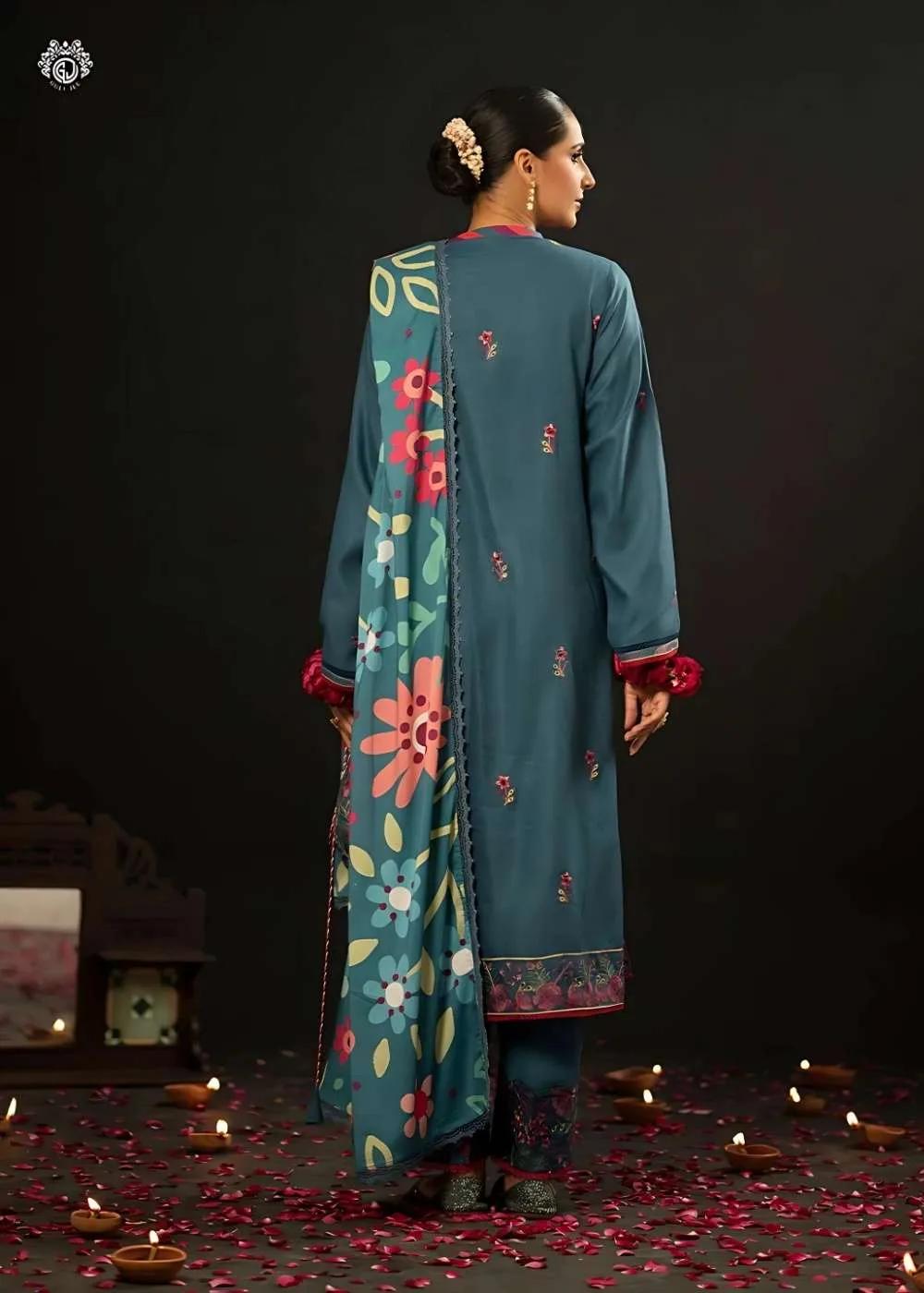 Gulljee 3-Piece Unstitched Luxury Leather Linen Self Jacquard Boring Heavy Embroidered Suit