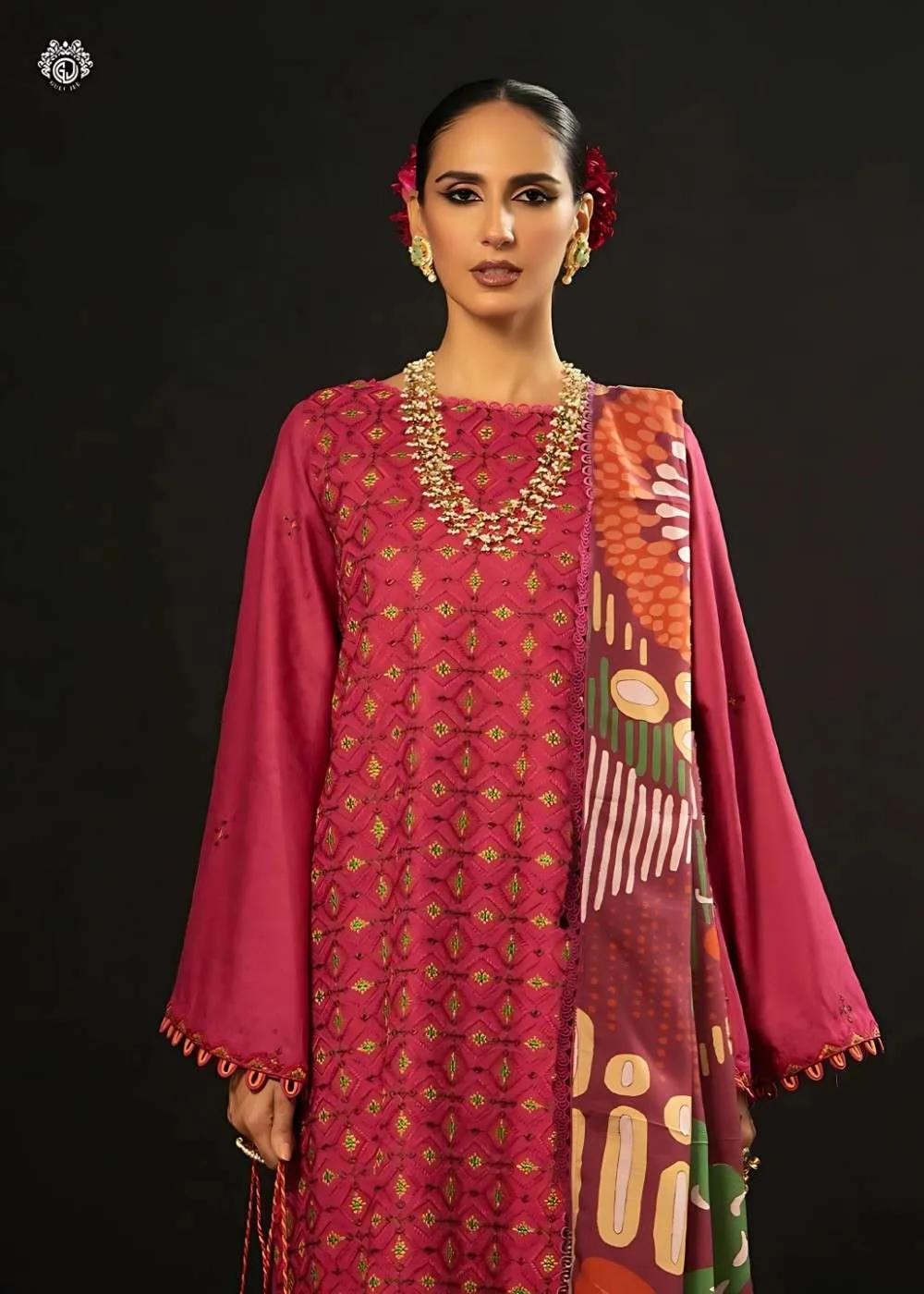 Gulljee 3-Piece Unstitched Luxury Leather Linen Self Jacquard Boring Heavy Embroidered Suit