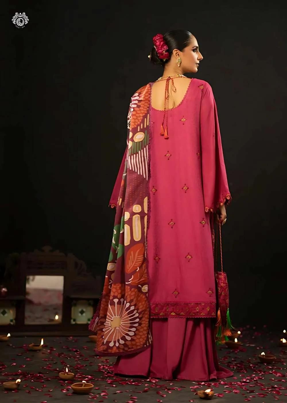 Gulljee 3-Piece Unstitched Luxury Leather Linen Self Jacquard Boring Heavy Embroidered Suit
