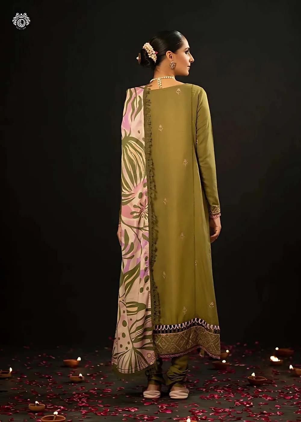 Gulljee 3-Piece Unstitched Luxury Leather Linen Self Jacquard Boring Heavy Embroidered Suit