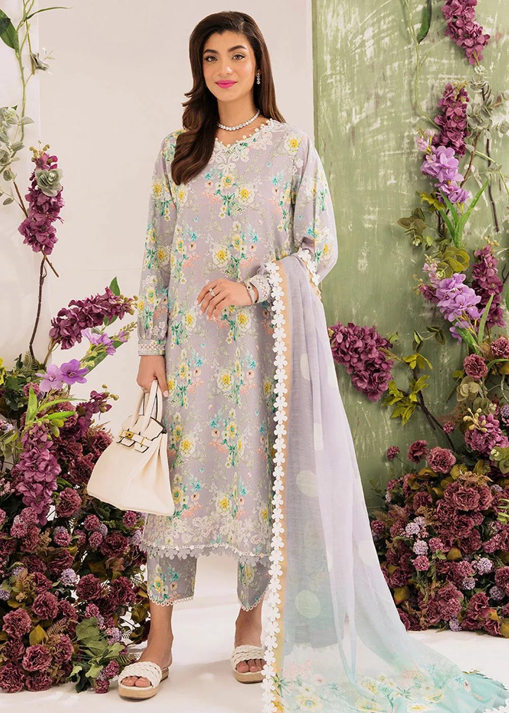 Premium Quality 3-Piece Unstitched Embroidered Printed Lawn: Faiza Faisal - Lily French Garden