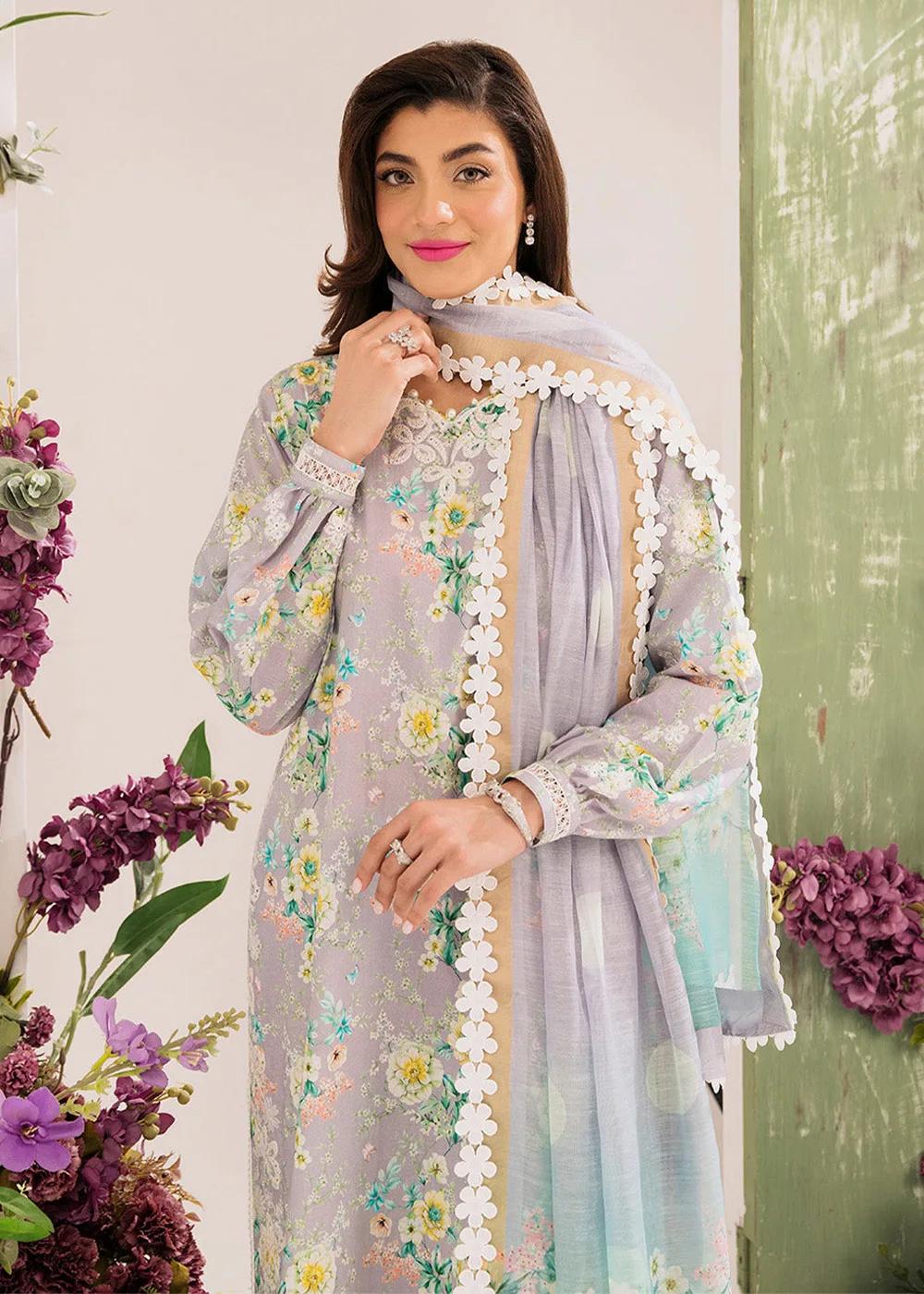 Premium Quality 3-Piece Unstitched Embroidered Printed Lawn: Faiza Faisal - Lily French Garden