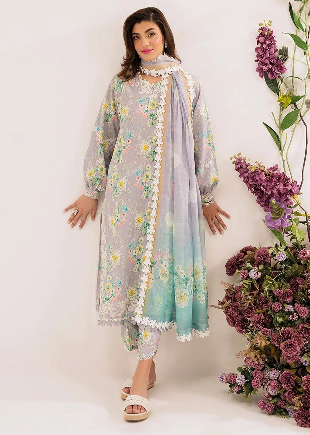 Premium Quality 3-Piece Unstitched Embroidered Printed Lawn: Faiza Faisal - Lily French Garden