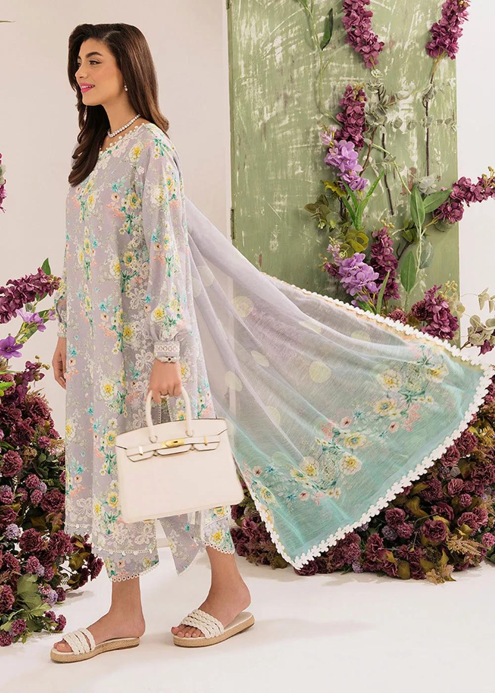 Premium Quality 3-Piece Unstitched Embroidered Printed Lawn: Faiza Faisal - Lily French Garden