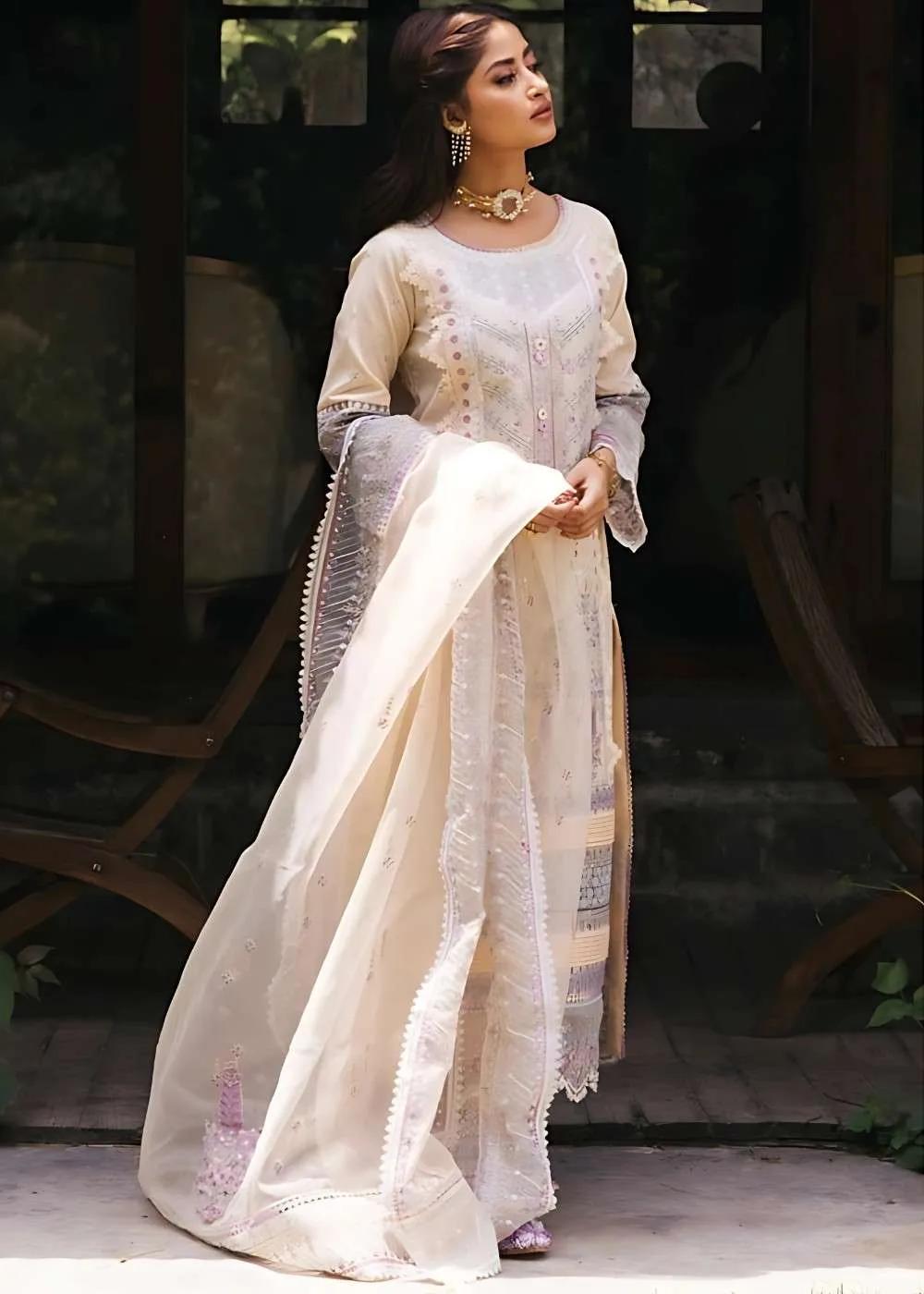 Qalamkar Party Suits for Women - Rahi Luxury Festive Lawn Collection EB-09 DAPHNE