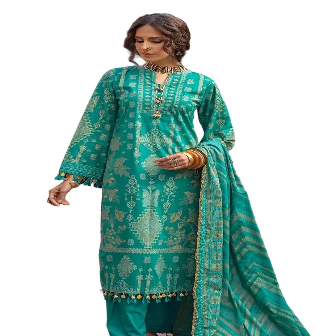 Radiant Gold Elegance: Gul Ahmed Print 3-Piece Unstitched Suit CL-32536 B - Shop Now for Timeless Glamour