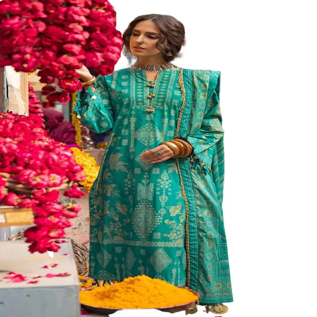 Radiant Gold Elegance: Gul Ahmed Print 3-Piece Unstitched Suit CL-32536 B - Shop Now for Timeless Glamour