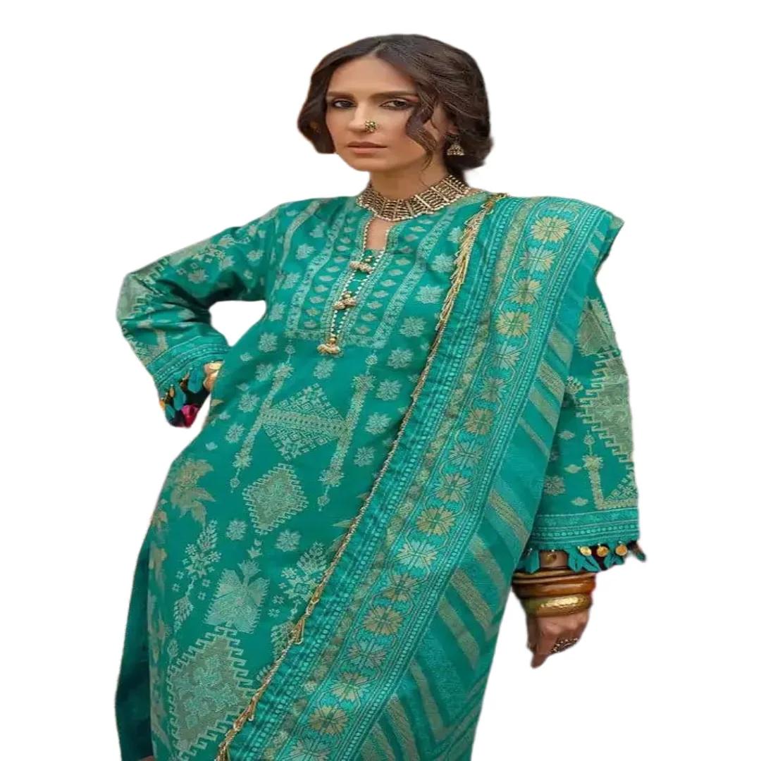 Radiant Gold Elegance: Gul Ahmed Print 3-Piece Unstitched Suit CL-32536 B - Shop Now for Timeless Glamour