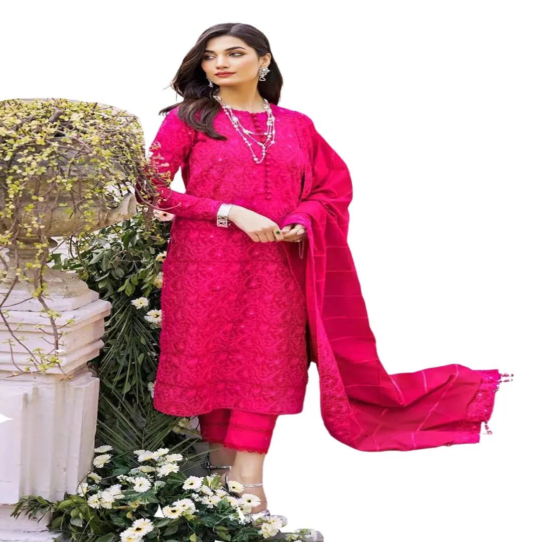 Shine Bright: Gul Ahmed Silver Foil Embroidered 3-Piece Unstitched Suit with Zari & Sequins Dupatta CK-32001