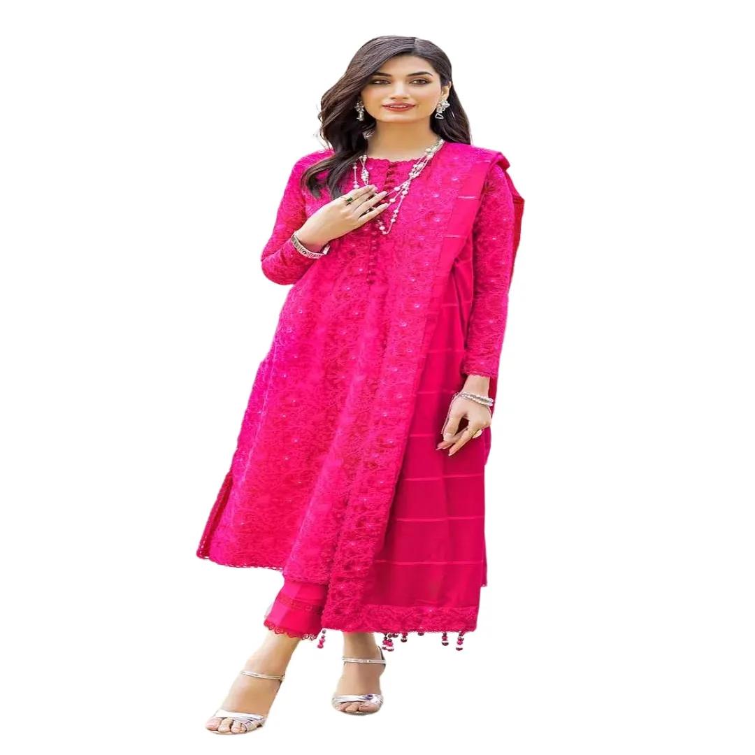 Shine Bright: Gul Ahmed Silver Foil Embroidered 3-Piece Unstitched Suit with Zari & Sequins Dupatta CK-32001
