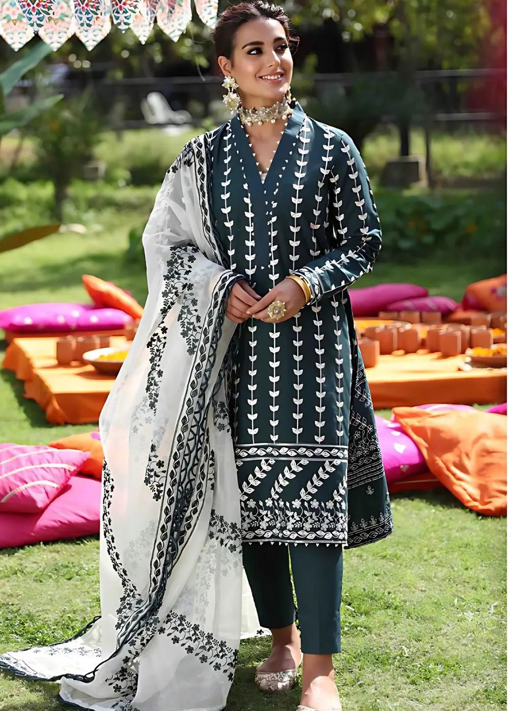 Cross Stitch 3-Piece Unstitched Mehrbano Black Luxury Embroidered Lawn Front & Sleeves with Embroidered Net Dupatta