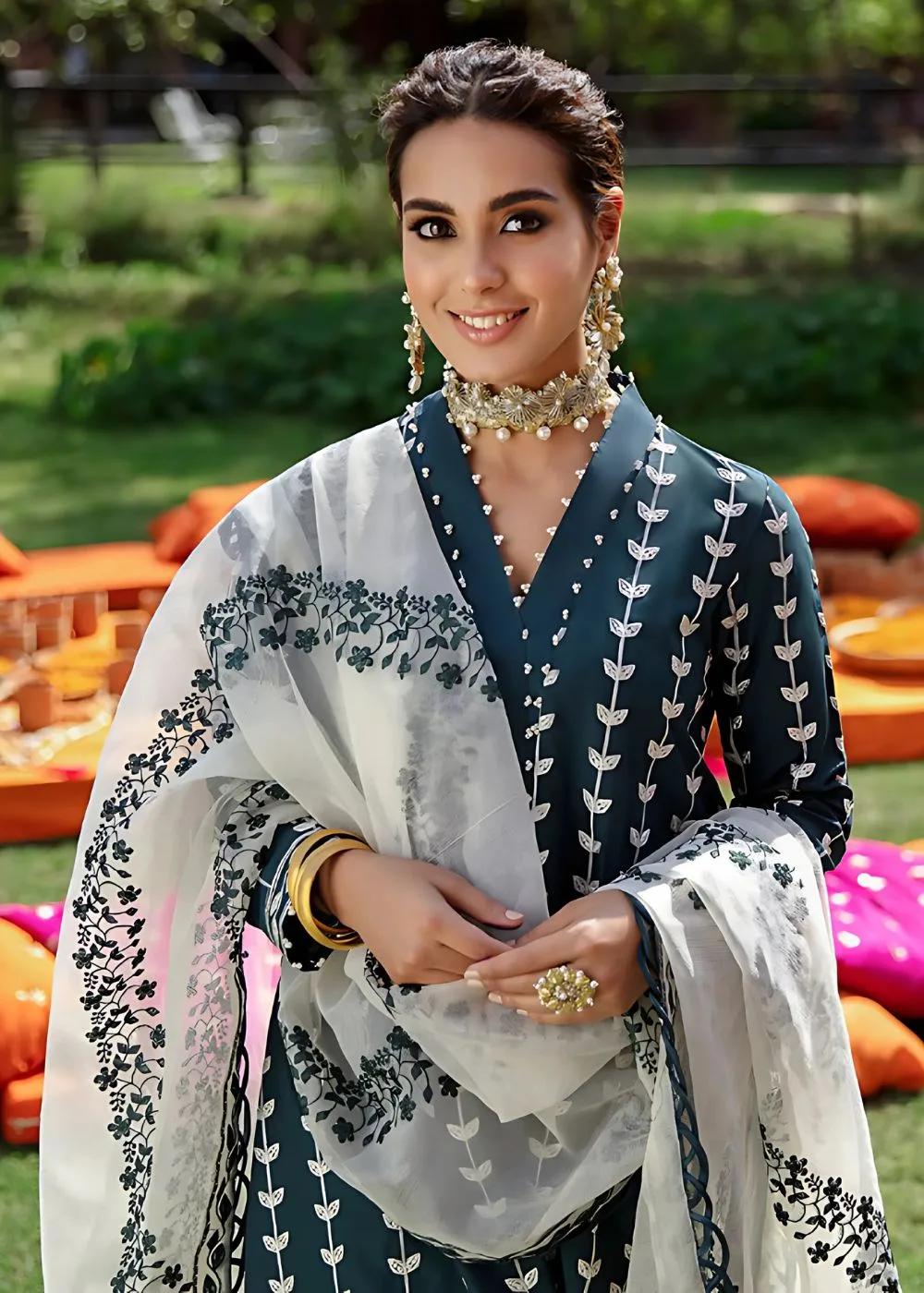 Cross Stitch 3-Piece Unstitched Mehrbano Black Luxury Embroidered Lawn Front & Sleeves with Embroidered Net Dupatta