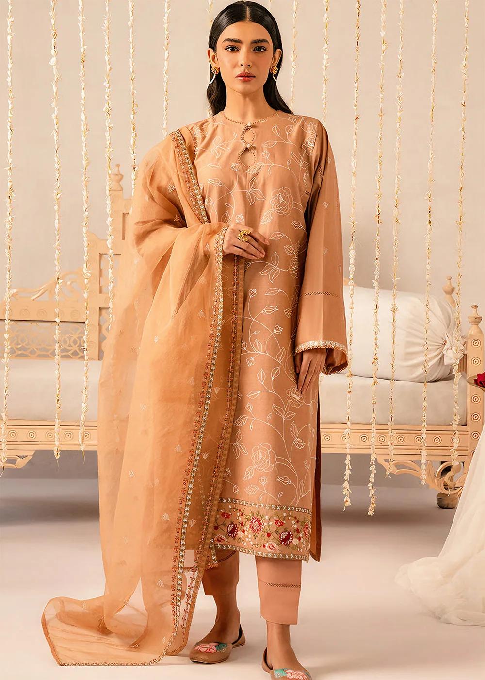 Cross Stitch Rustic Brown 3-Piece Luxury Embroidered Lawn Suit