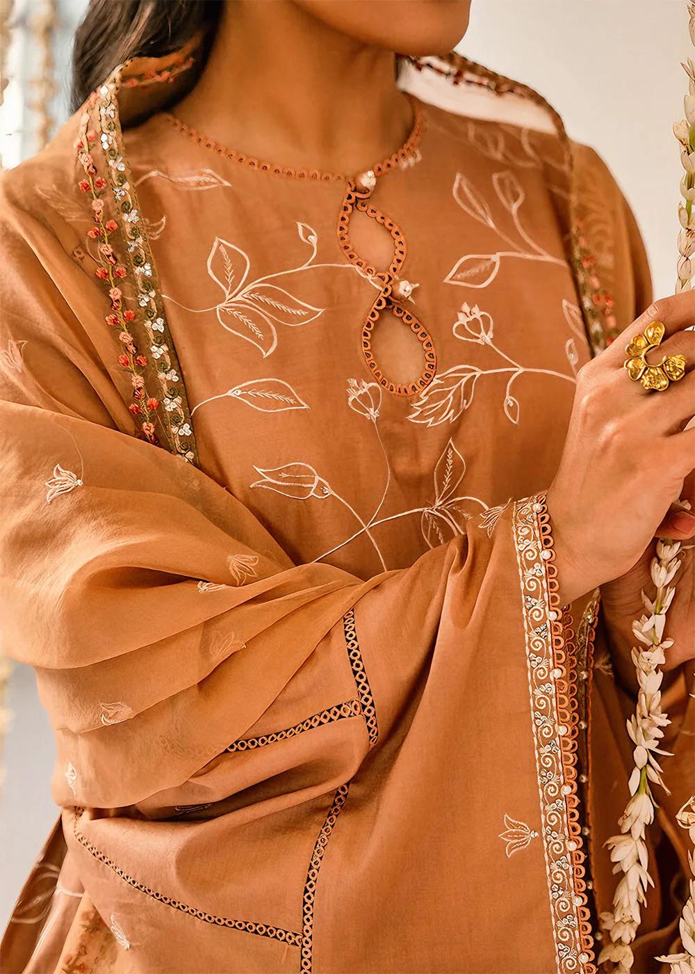 Cross Stitch Rustic Brown 3-Piece Luxury Embroidered Lawn Suit