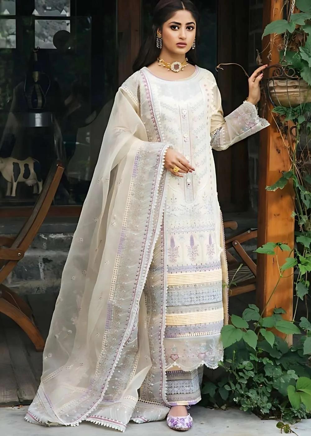 Qalamkar Party Suits for Women - Rahi Luxury Festive Lawn Collection EB-09 DAPHNE