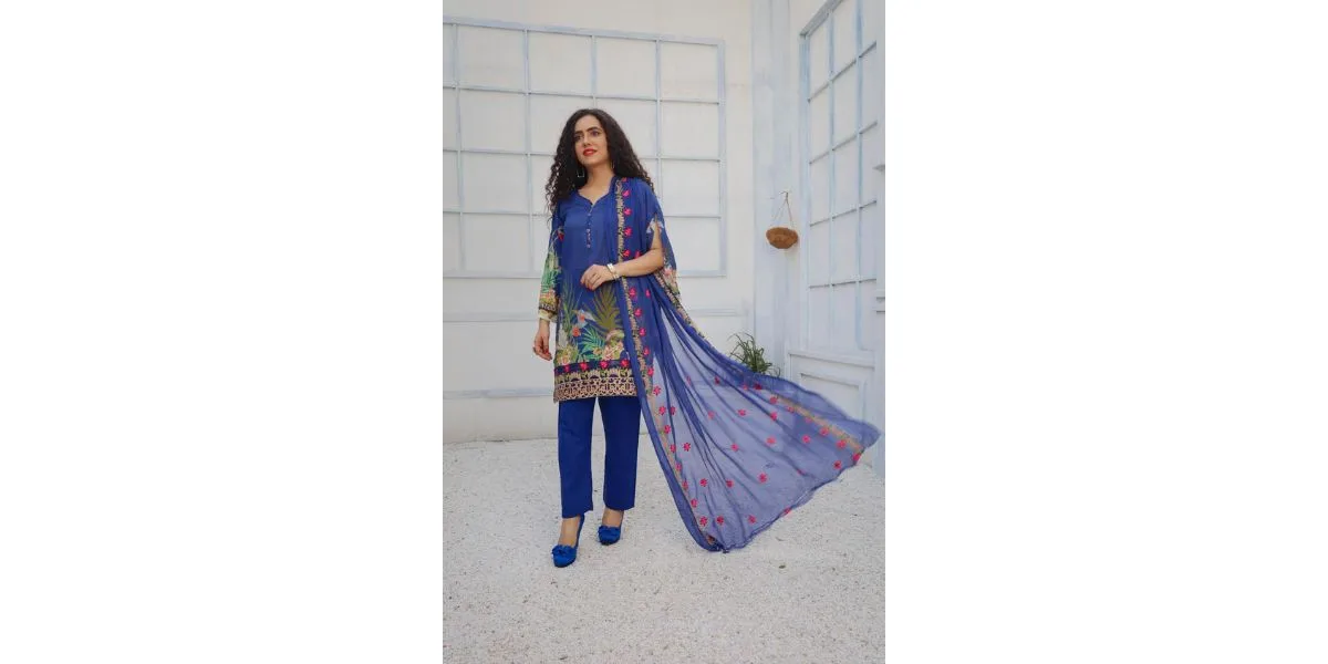 Baaghi Volume 3 Piece Digital Print Embroidery Lawn Dress FN-04 by Fiza Noor