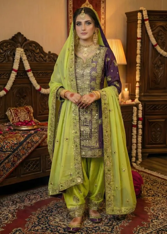 Askani Group Baloch Wedding Dress 3-Piece Unstitched Hand Embroidered Chiffon Shirt with Hand Embroidered Chiffon Dupatta