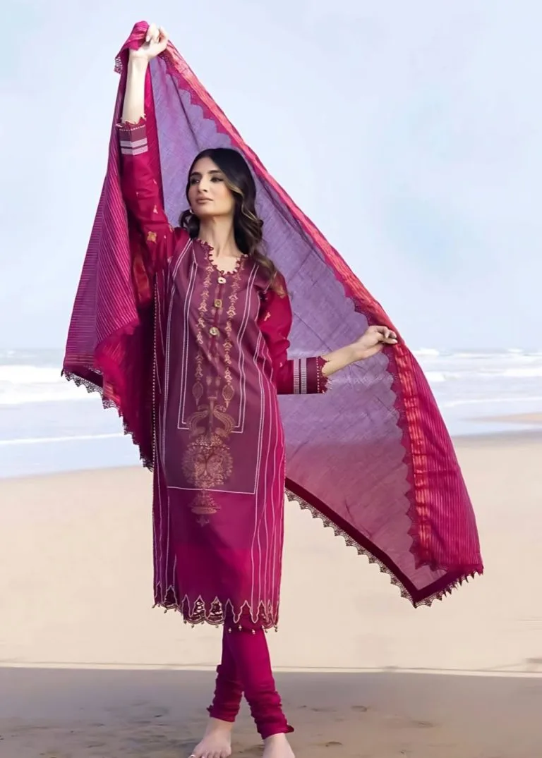 Gul Ahmed Embroidered Collection 3-Piece Unstitched Gold &amp;amp; Lacquer Printed Cambric Shirt with Yarn Dyed Dupatta CN-32023 - Askani Group