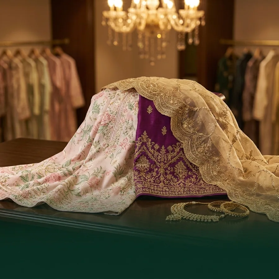 Faiza Faisal embroidered lawn and Thai silk formal suits at Askani Group