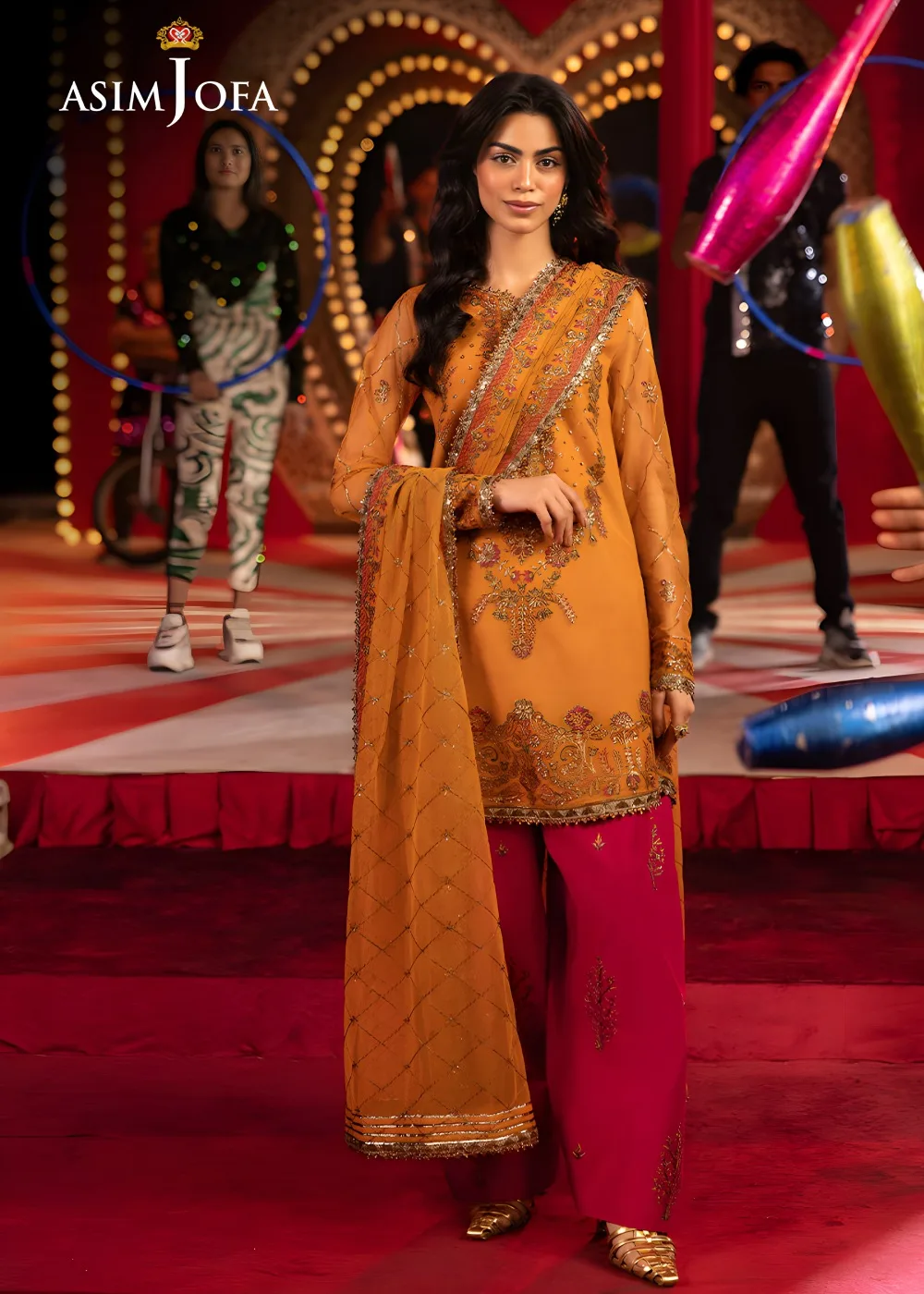Asim Jofa 3-Piece Unstitched Luxury Embroidered Net Shirt with Luxury Embroidered Net Dupatta AJLFF-05