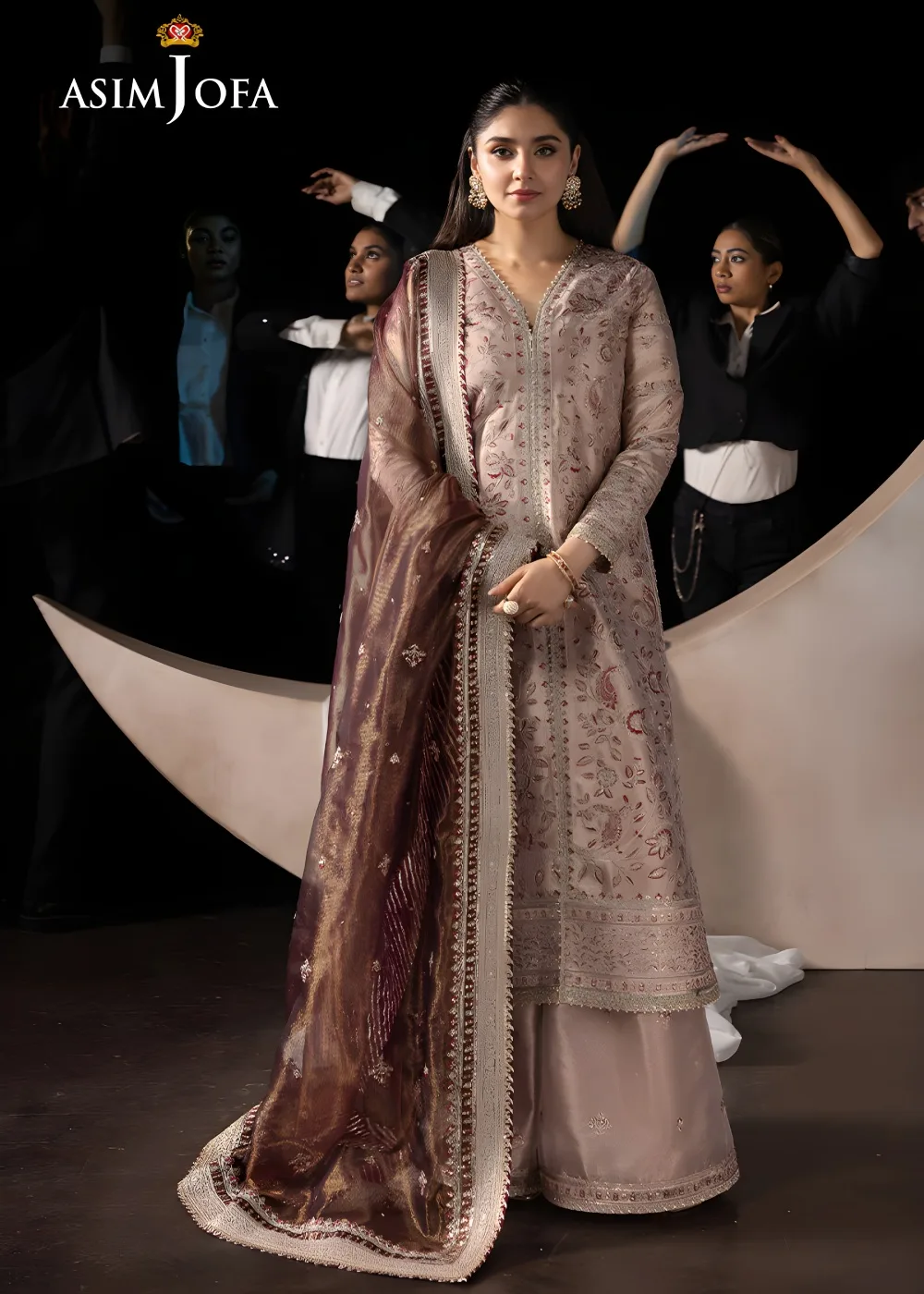 Asim Jofa 3-Piece Unstitched Luxury Embroidered Zari Tissue with Luxury Embroidered Zari Check Net Dupatta AJLFF-10