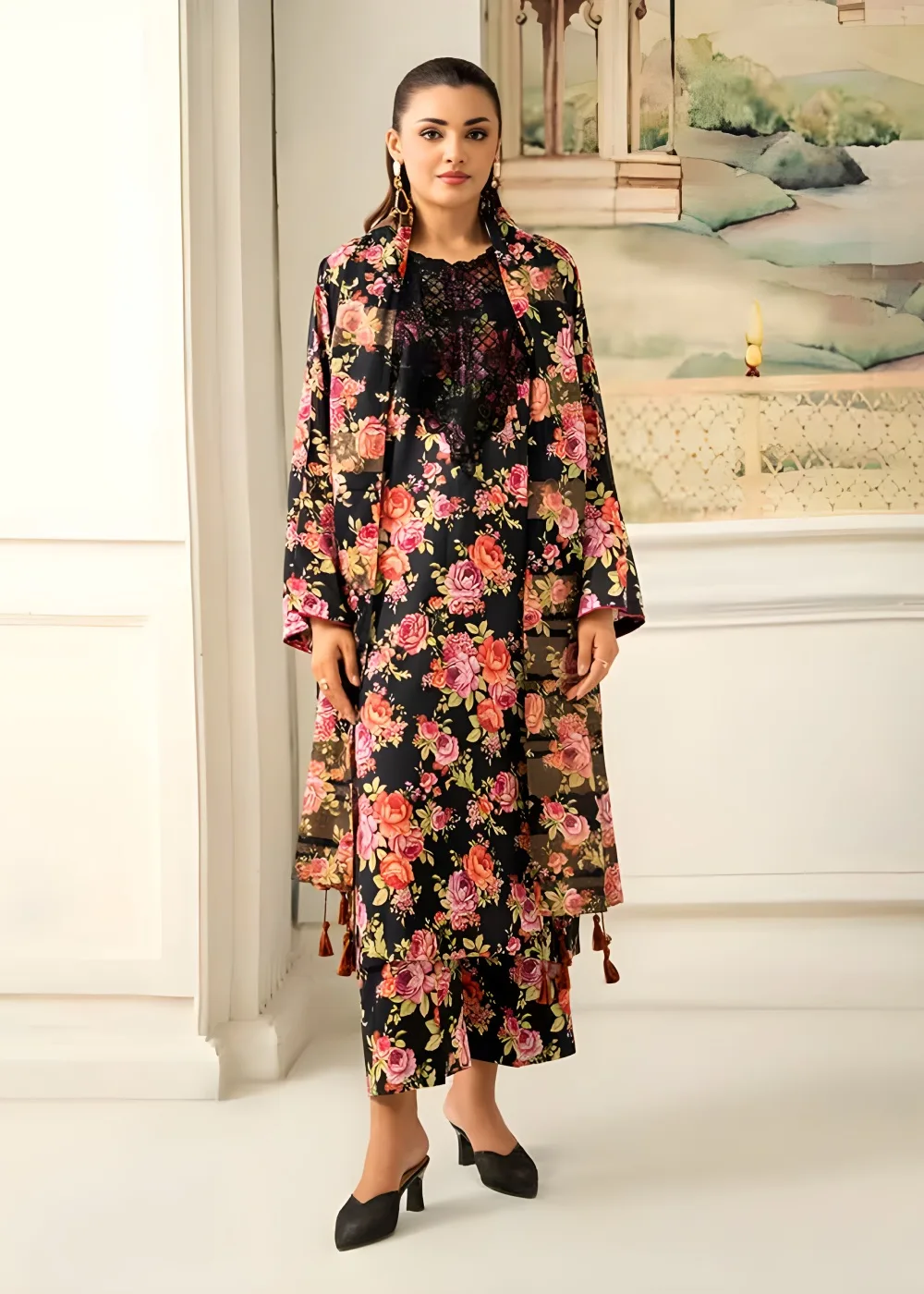 Digital Printed Linen Bana Dora with Digital Printed Jacquard Brosha