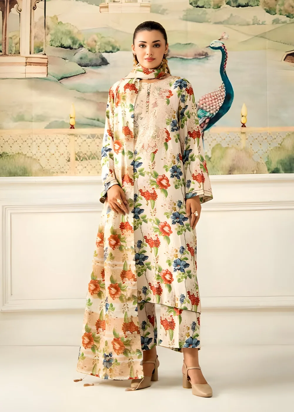 Digital Printed Linen Bana Dora with Digital Printed Jacquard Brosha