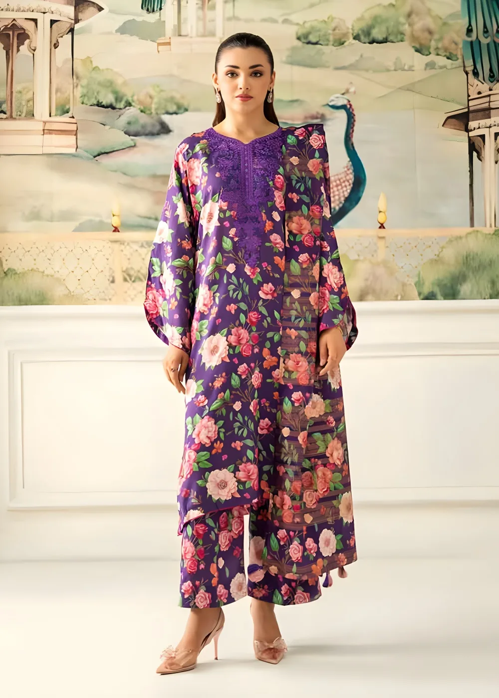 Digital Printed Linen Bana Dora with Digital Printed Jacquard Brosha